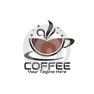 Illustration vector graphic of coffee in a brown cup, showing water splash and smoke