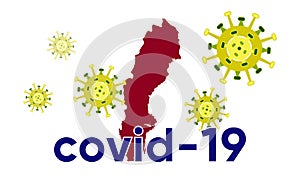 Illustration vector graphic of Coronavirus outbreak warning against a Sweden map background. Corona virus outbreak with Sweden map