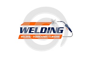 Illustration vector graphic of custom welding fabrication company logo design template photo