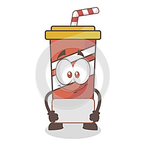 Illustration Vector Graphic Of Cute Mascot Soft Drinks Hold Boards, Design Suitable For Mascot Drinks Or World Food Day