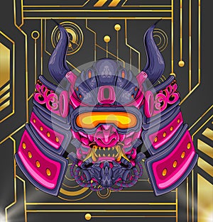 Illustration vector graphic of cyborg samurai