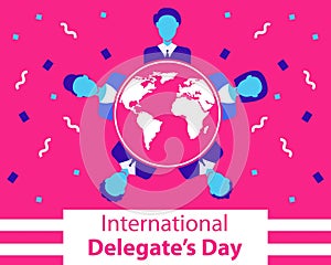 illustration vector graphic of the delegates circled each other around the globe
