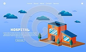 Illustration vector graphic of flying hospital building. isometric style. Perfect for web landing page, banner, poster, etc