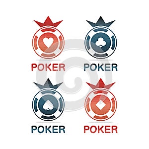 Illustration vector graphic of four poker logos bundle with king`s crown