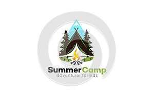 Illustration vector graphic of kids summer camp colour full logo design template