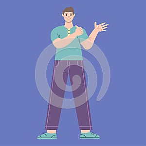 Illustration vector graphic of man cartoon character with thumbs up pose in flat design. Business concept. Blue background.