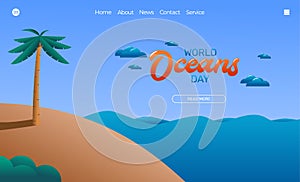 Illustration vector graphic of ocean beach view. World Ocean Day. Perfect for web landing page, banner background, flyer, poster,