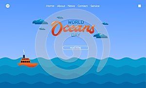 Illustration vector graphic of ocean beach view. World Ocean Day. Perfect for web landing page, banner background, flyer, poster,