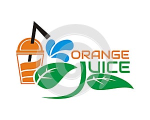 Illustration vector graphic of orange drink on the cup and green leaf, showing water splash
