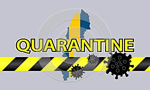 Illustration vector graphic of quarantine tape isolated and covid-19 corona virus on Sweden map background. warning sign of