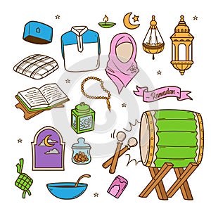 Illustration vector graphic of ramadan doodle color 2