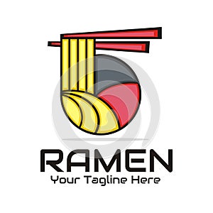 Illustration vector graphic of ramen noodle logo inside circle taken with chopsticks