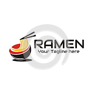 Illustration vector graphic of red soup ramen in a black bowl taken with chopsticks