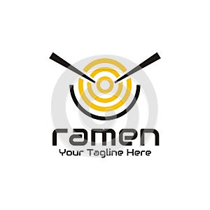 Illustration vector graphic of round ramen in a black bowl and chopsticks