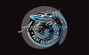 Illustration vector graphic of ship and boat detailing concept logo design template