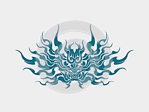 Demon samurai oni mask hannya mask japanesse skull style head tattoo illustration vector design t shirt print template photo