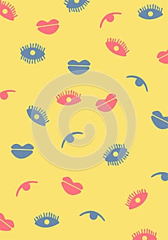 Eyes and lips pattern background illustration vector printablen clip art template banner layout