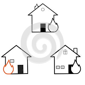 Illustration vector graphic of simple set fire house icon outline on white background