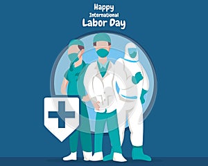 Illustration vector graphic of three medical personnel standing together