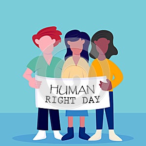 illustration vector graphic of three people carrying banners