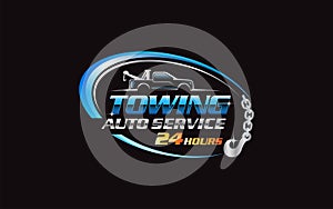 Illustration vector graphic of towing truck service logo design suitable for the automotive company