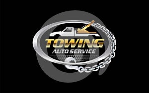 Illustration vector graphic of towing truck service logo design suitable for the automotive company