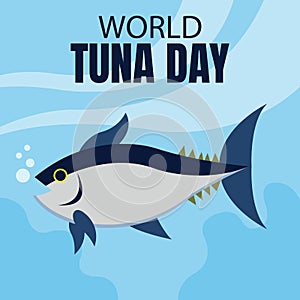illustration vector graphic of Tuna fish in sea water emits air bubbles