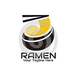 Illustration vector graphic of yellow ramen in a black bowl taken with chopsticks