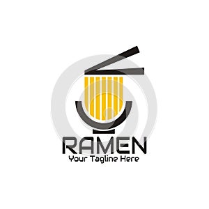 Illustration vector graphic of the yellow ramen or noodles taken by chopstick in bowl