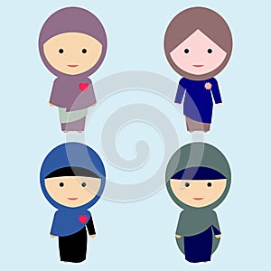 ILLUSTRATION VECTOR GRAPICH OF WOMEN CUTE MUSLIMS USING HIJAB