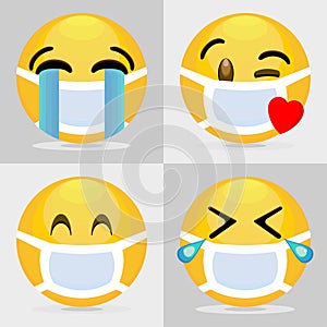 ILLUSTRATION VECTOR GRAPICH OF YELLOW EMOTICON USING MASK. SET 3
