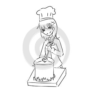 Illustration vector hand drawn doodle of chef woman in uniform c