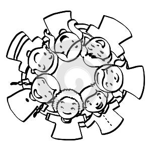 Illustration vector hand drawn doodle of seven children huddled