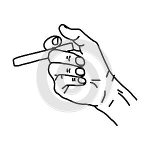 Illustration vector hand drawn of hand holding cigarette.