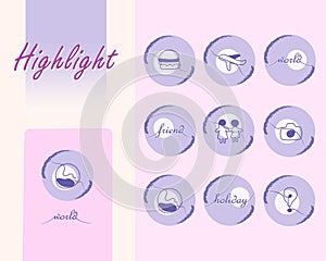 Illustration Vector of Highlight Instagram purple vacation, Vector highlight,