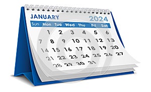 Illustration vector of January 2024 Calendar