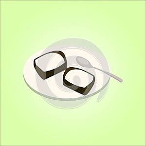 Illustration vector of Kueh Tepung Pelita on white plate with spoon, a Malaysian traditional sweet dessert