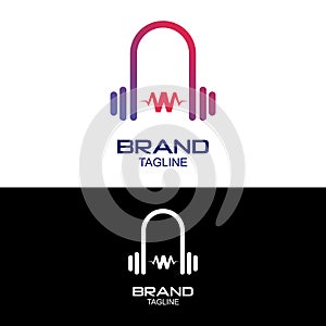 Illustration vector logo of head phone with electric pulse. Fit for DJ business, music industries etc. Vector illustration