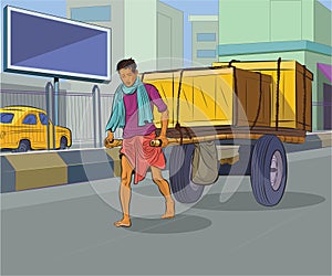 Indian man pulling cart