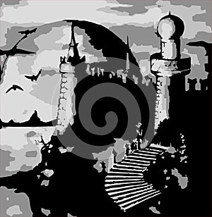 Illustration - vector old dark castle