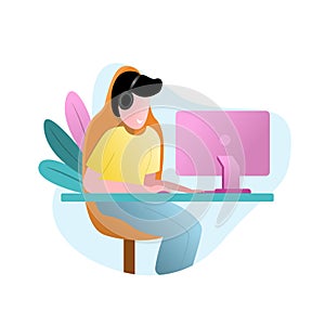 Illustration vector people play games online good for web, poster, uiux, etc