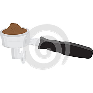 Illustration vector of portafilter filled with coffee ground