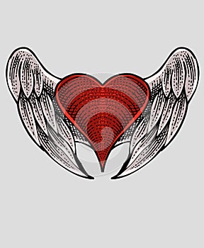 Illustration vector red heart wings