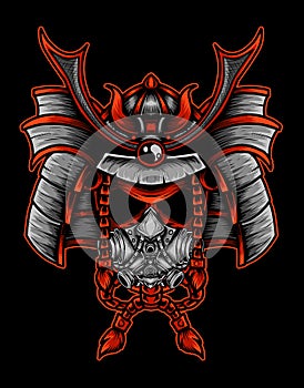 Illustration vector samurai mask on black background