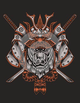 Illustration vector samurai wild boar head