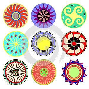 vector set of ethnic tribal design elements of american ornamental rosettes