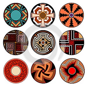 Vector set of ethnic tribal design elements of american ornamental rosettes