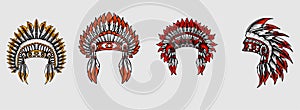 Illustration vector set indian apache hat