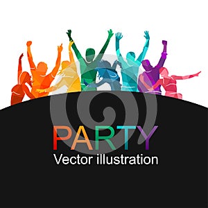 Illustration vector silhouettes party dance colorful group of jumping people dancing. Jazz funk, hip-hop, house dance. Dancer man