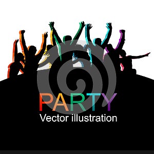 Illustration vector silhouettes party dance colorful group of jumping people dancing. Jazz funk, hip-hop, house dance. Dancer man